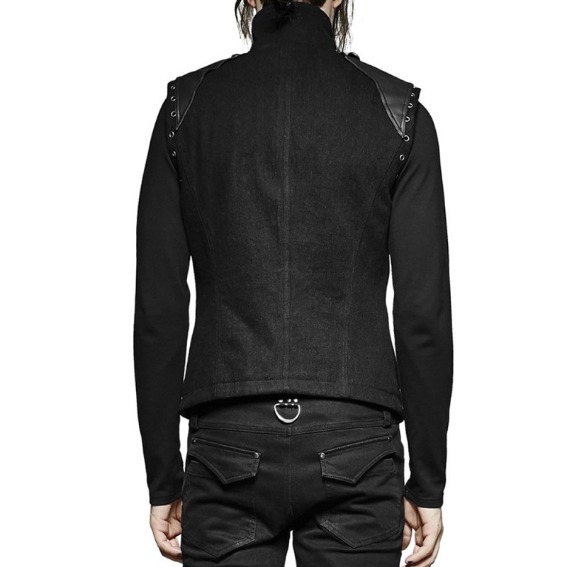 Men Steampunk Military Vest Black Sleeveless Gothic Army Officer Jacket Vest 
